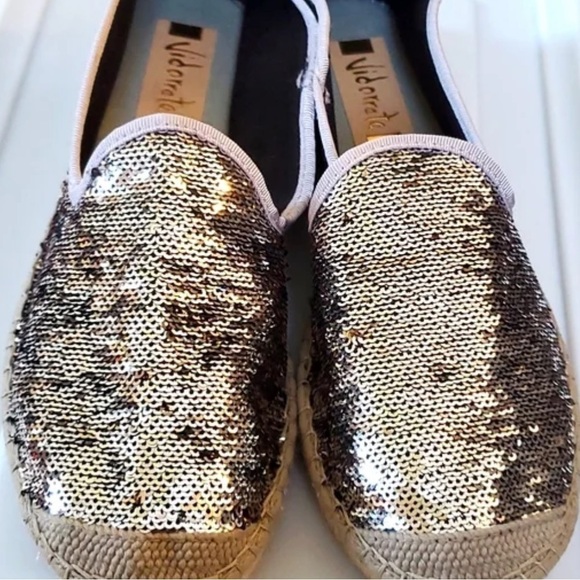 Vidorreta glitter gold silver espadrille size 39 made in Spain US 9 - Picture 4 of 7